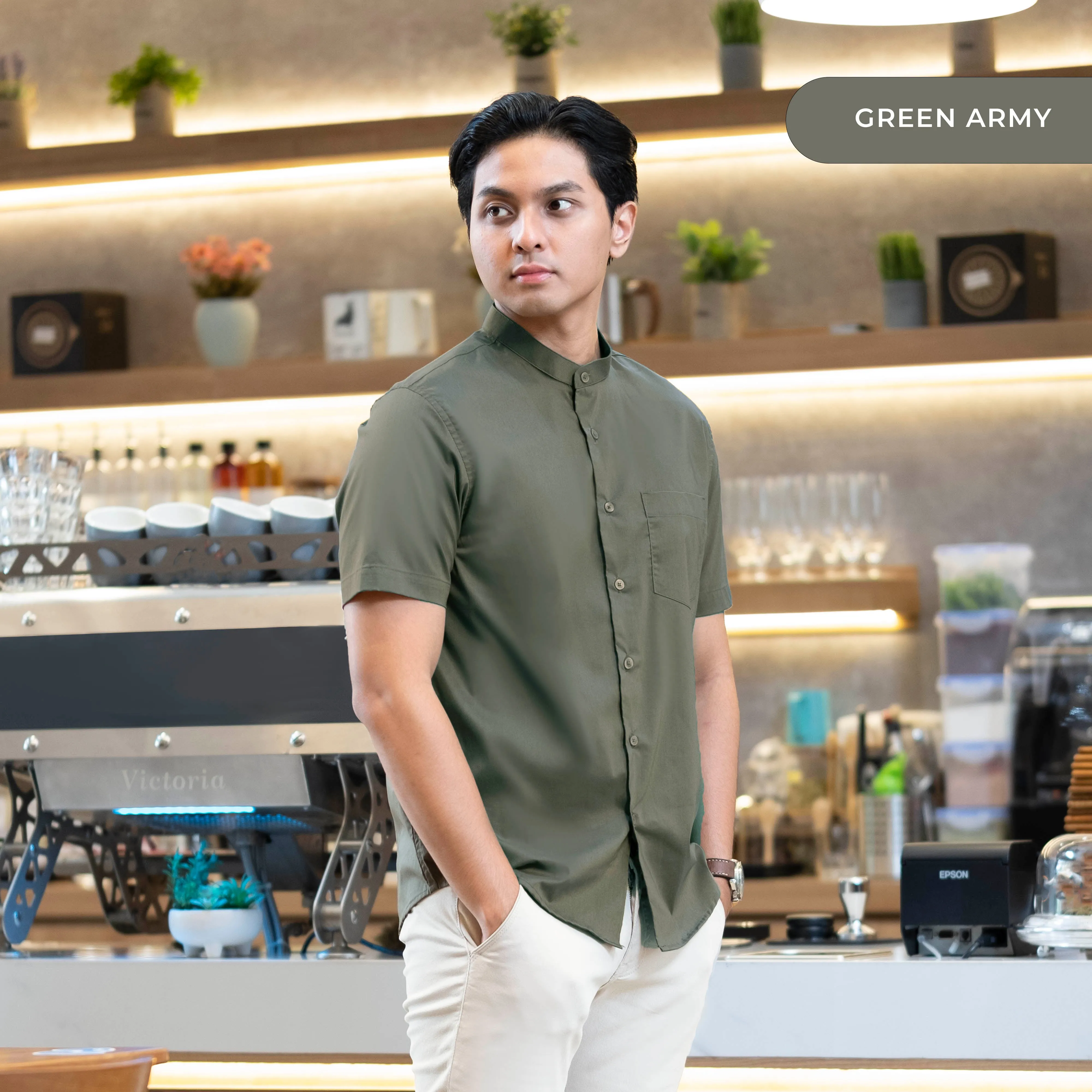 Zeon Collarless Shirt Short Sleeve