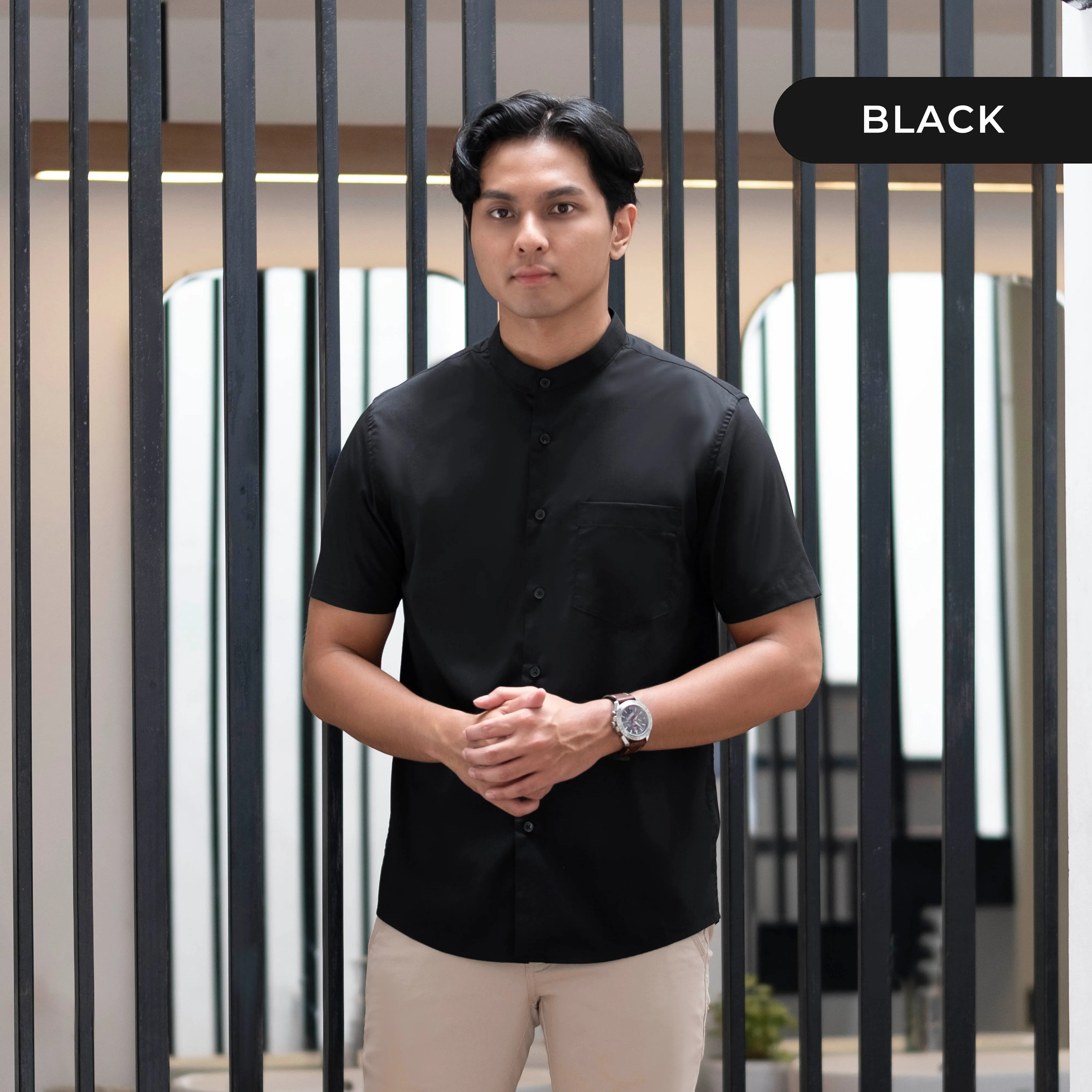 Zeon Collarless Shirt Short Sleeve