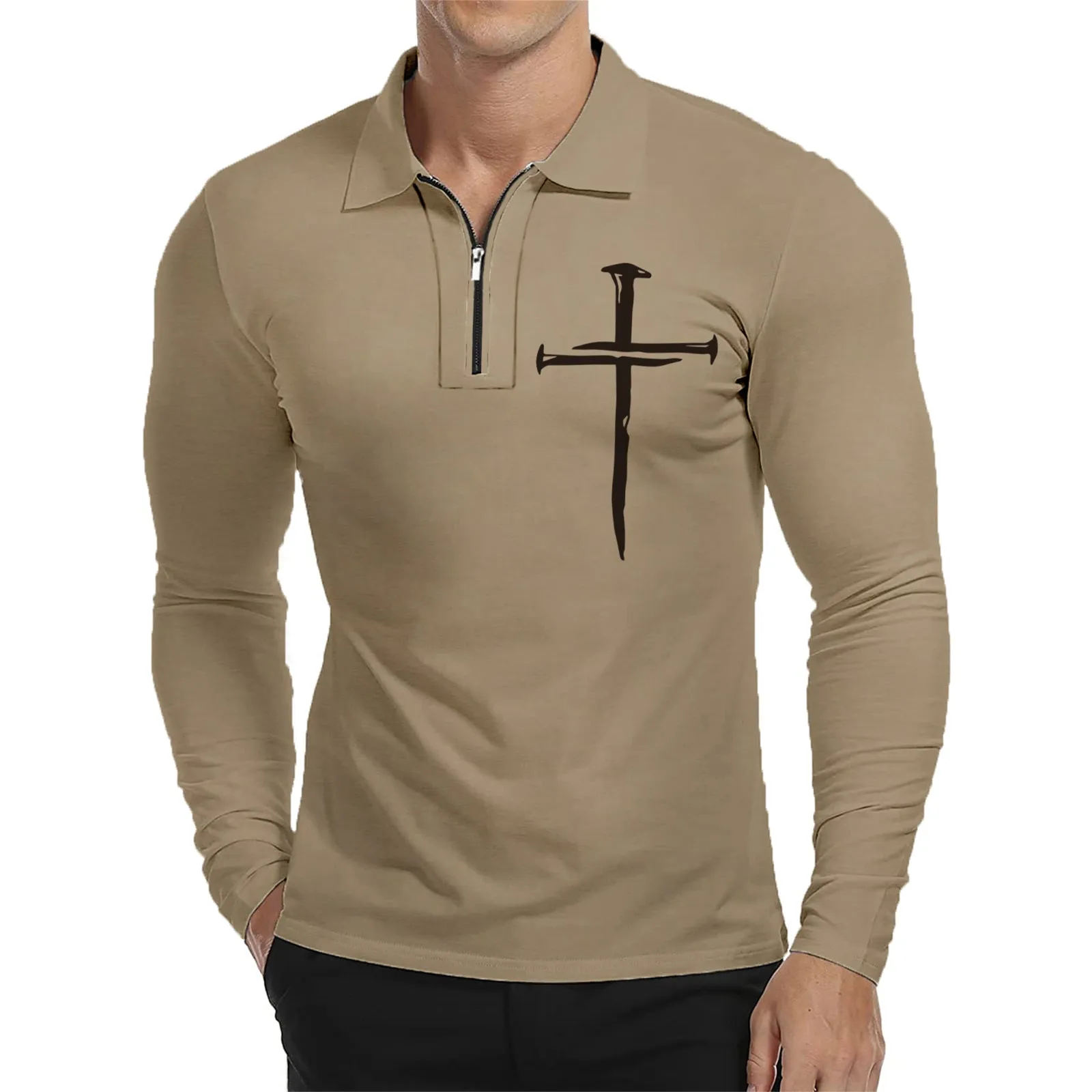 ZIPPER USA FLAG RAGLAN GRAPHIC LONG SLEEVE POLO SHIRT