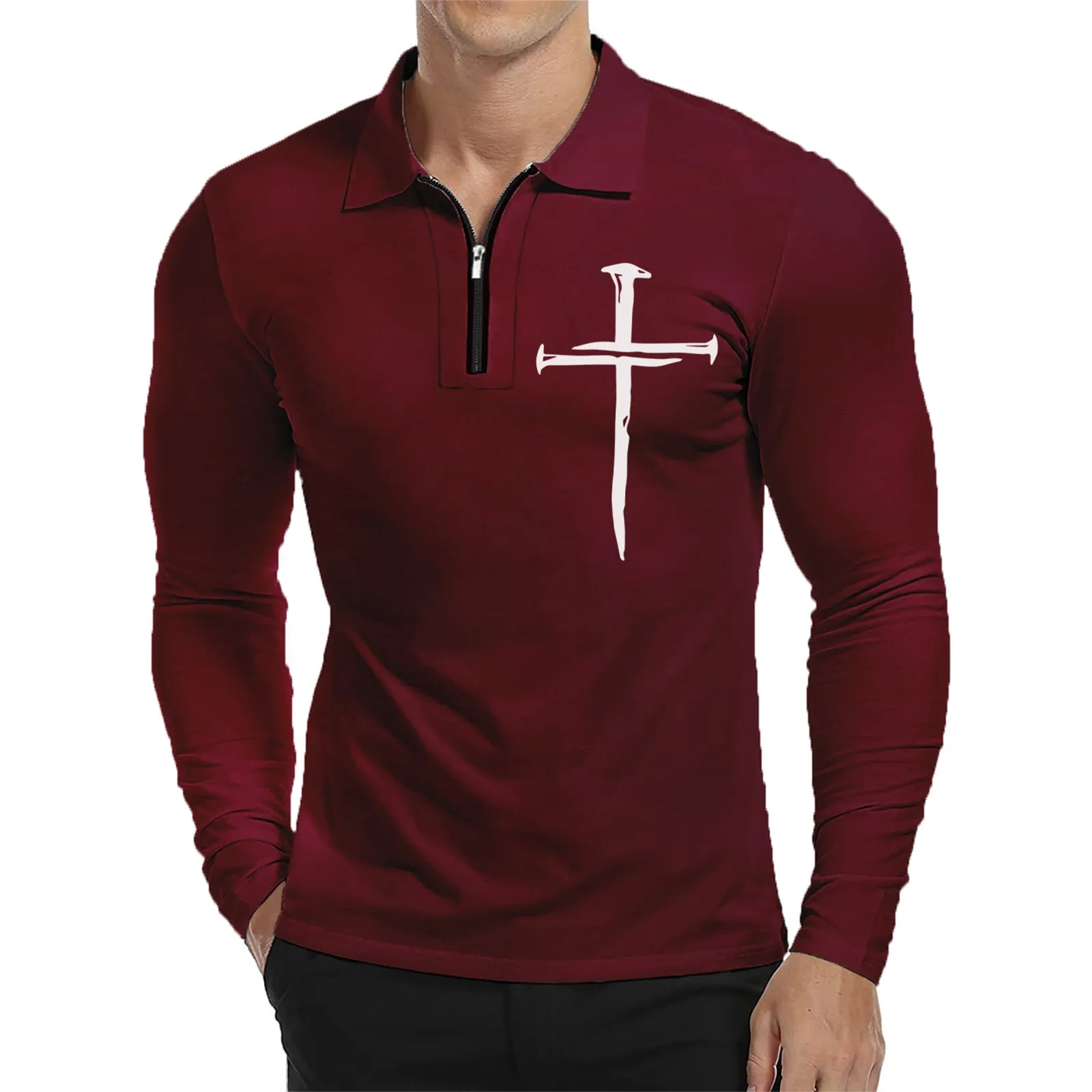 ZIPPER USA FLAG RAGLAN GRAPHIC LONG SLEEVE POLO SHIRT