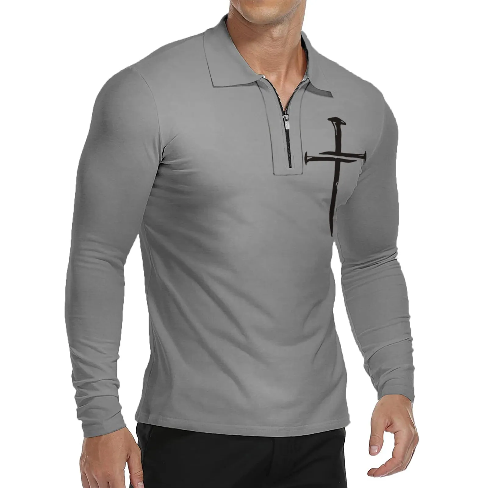 ZIPPER USA FLAG RAGLAN GRAPHIC LONG SLEEVE POLO SHIRT