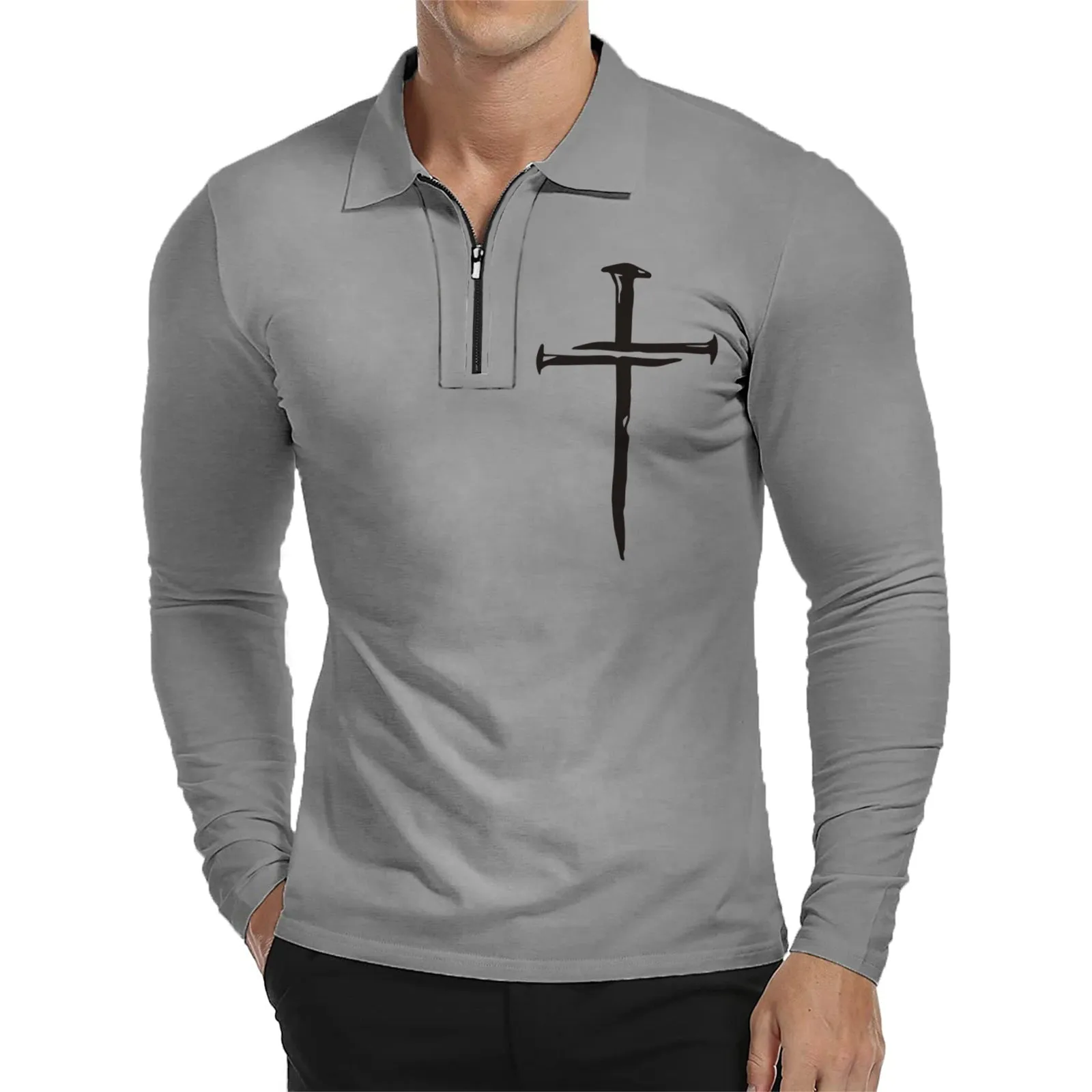 ZIPPER USA FLAG RAGLAN GRAPHIC LONG SLEEVE POLO SHIRT