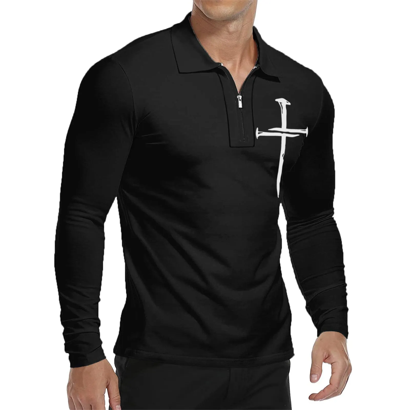 ZIPPER USA FLAG RAGLAN GRAPHIC LONG SLEEVE POLO SHIRT