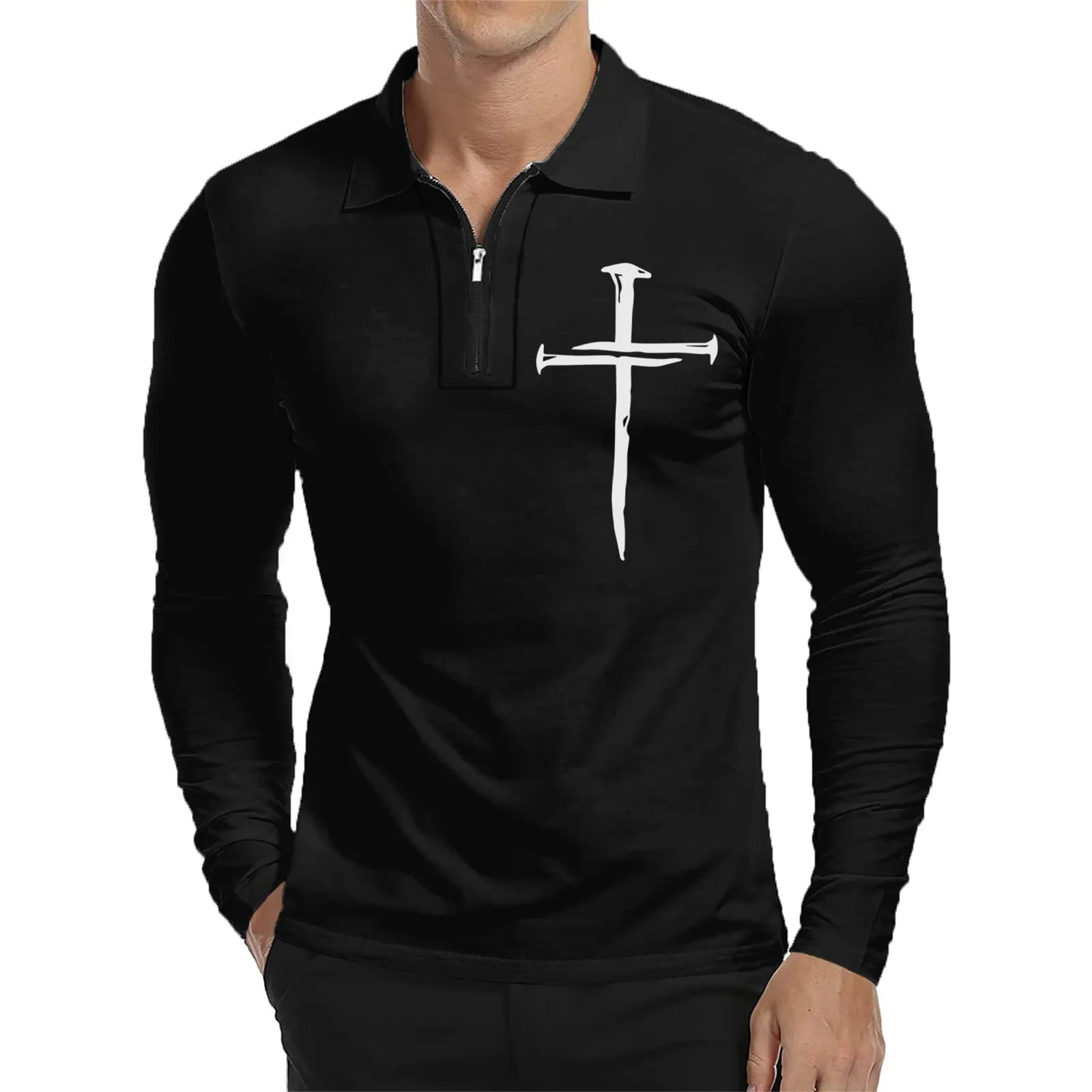 ZIPPER USA FLAG RAGLAN GRAPHIC LONG SLEEVE POLO SHIRT