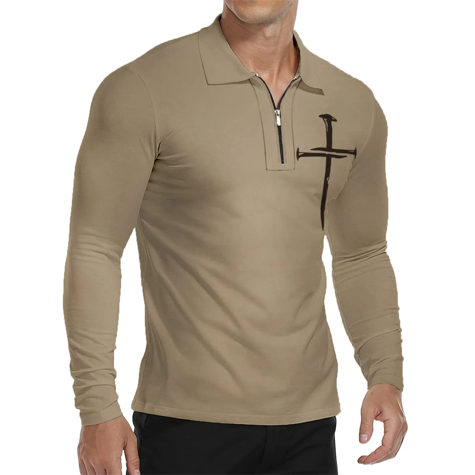 ZIPPER USA FLAG RAGLAN GRAPHIC LONG SLEEVE POLO SHIRT