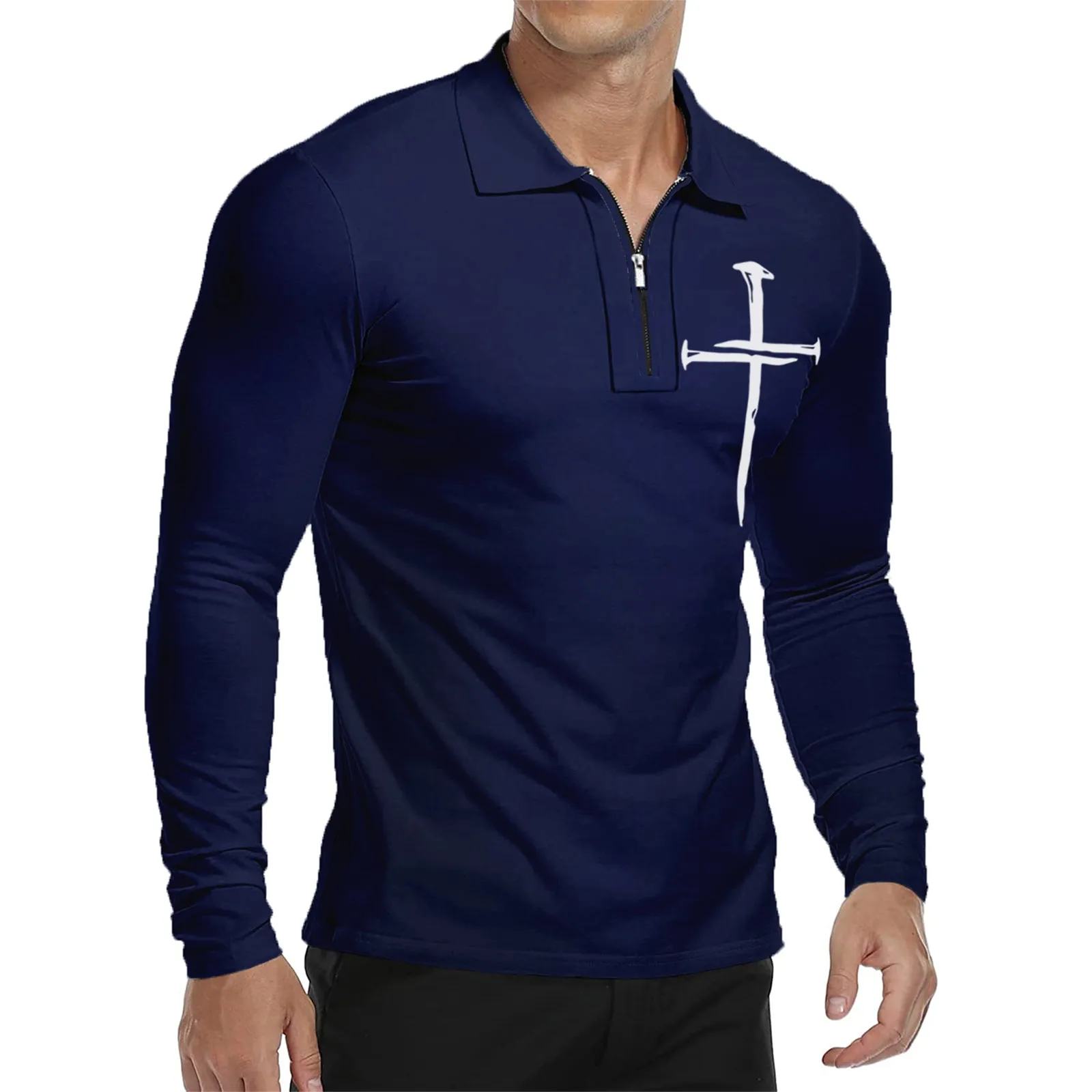 ZIPPER USA FLAG RAGLAN GRAPHIC LONG SLEEVE POLO SHIRT
