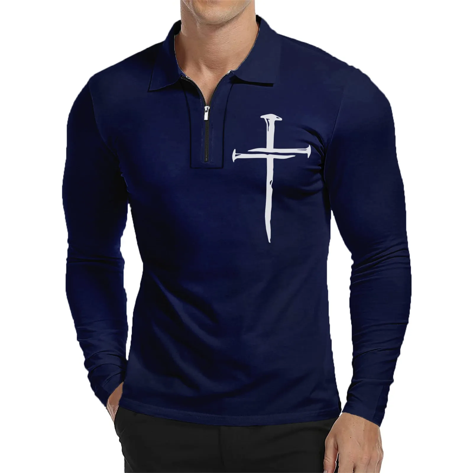 ZIPPER USA FLAG RAGLAN GRAPHIC LONG SLEEVE POLO SHIRT