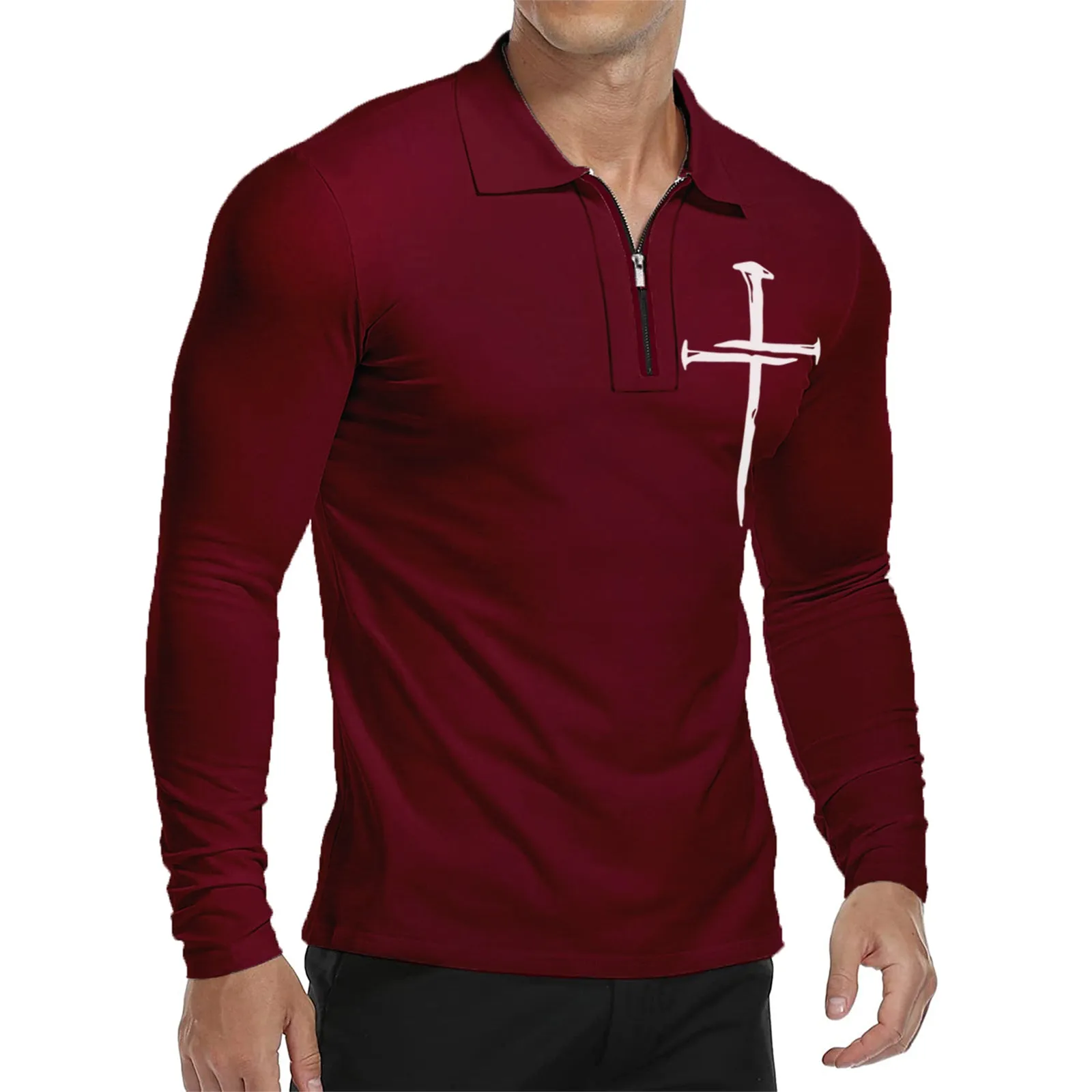 ZIPPER USA FLAG RAGLAN GRAPHIC LONG SLEEVE POLO SHIRT