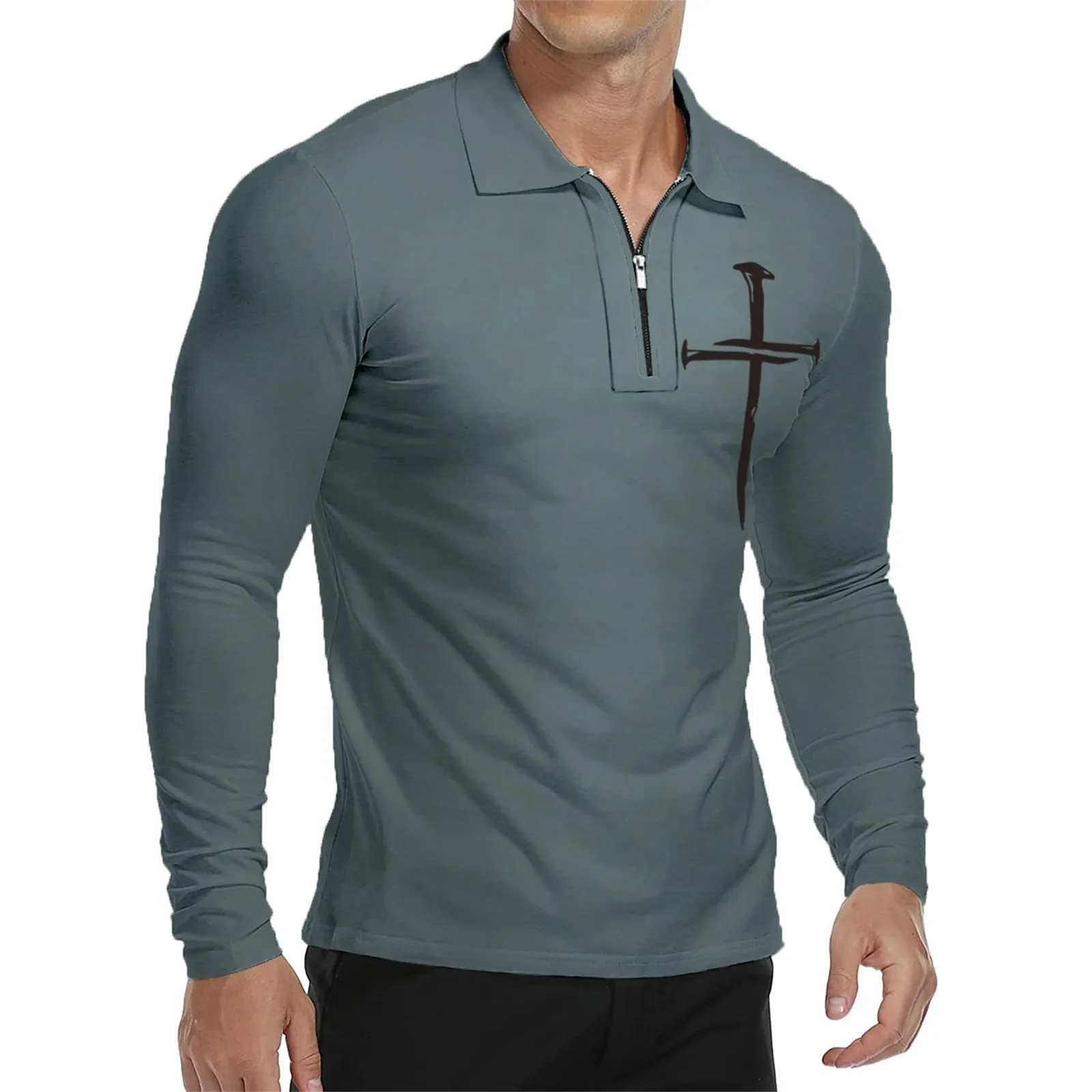 ZIPPER USA FLAG RAGLAN GRAPHIC LONG SLEEVE POLO SHIRT